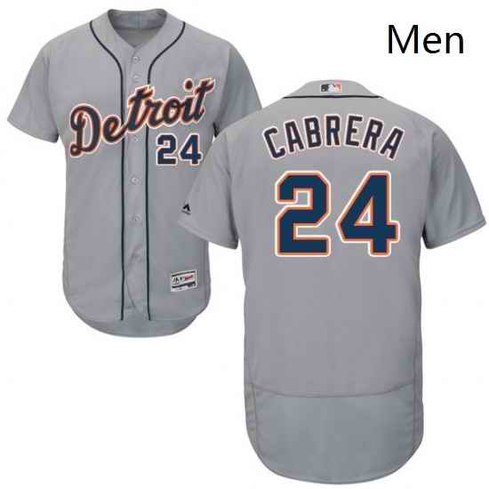 Mens Majestic Detroit Tigers 24 Miguel Cabrera Grey Road Flex Base Authentic Collection MLB Jersey